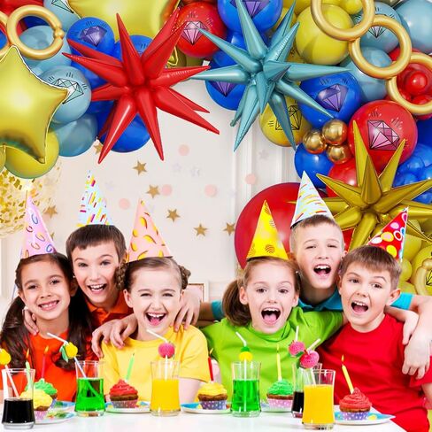 Red Blue and Gold Hedgehog Birthday Party Decorations with Diamond Balloons and Birthday Banner - Cartoon Hedgehog Balloon Arch and Party Supplies in Saudi Arabia