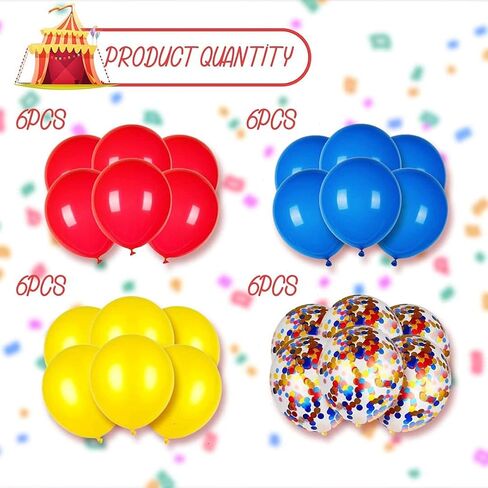 BELMAKS 24 PCS Carnival Party Balloons - 12'' Festival Theme - Red, Blue, Yellow, Multicolor - Birthday Party Decorations in Saudi Arabia