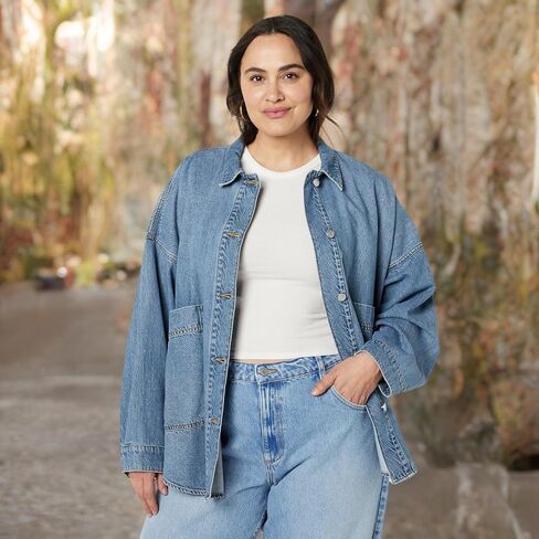 The Drop Women's Pilar Long Denim Shirt Jacket in Saudi Arabia