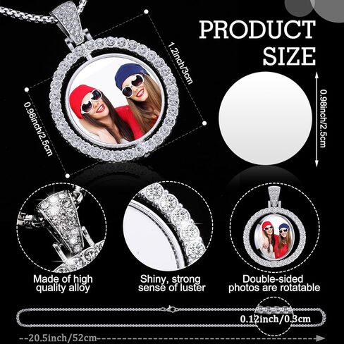 Junkin 24 Pcs Sublimation Rhinestone Trays Pendant Set, Including 6 Double Sided Blank Rhinestone Bezel Trays, 6 Pcs Thick Chains with 12 Sublimation Discs for Making in Saudi Arabia