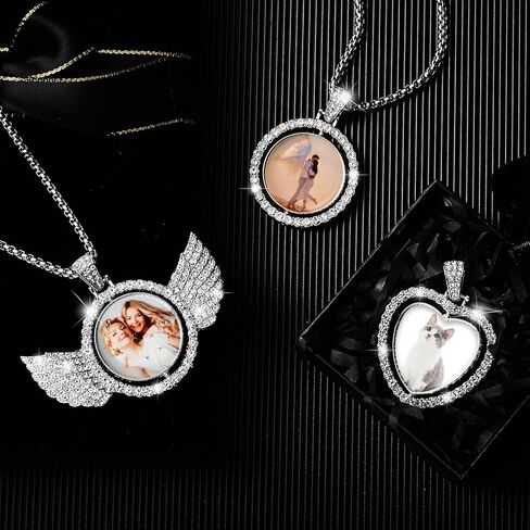 Junkin 24 Pcs Sublimation Rhinestone Trays Pendant Set, Including 6 Double Sided Blank Rhinestone Bezel Trays, 6 Pcs Thick Chains with 12 Sublimation Discs for Making in Saudi Arabia