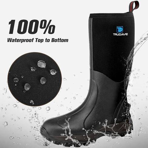 Trudave Rubber Boots for Men & Women with Steel Shank, Mens Rain Boots Waterproof Insulated, Reliable 6mm Neoprene Warm Anti-slip High Traction Multi-season Dry Mud Boot for Outdoor, Work, Hunting in Saudi Arabia