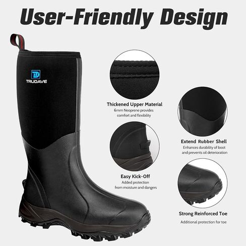 Trudave Rubber Boots for Men & Women with Steel Shank, Mens Rain Boots Waterproof Insulated, Reliable 6mm Neoprene Warm Anti-slip High Traction Multi-season Dry Mud Boot for Outdoor, Work, Hunting in Saudi Arabia