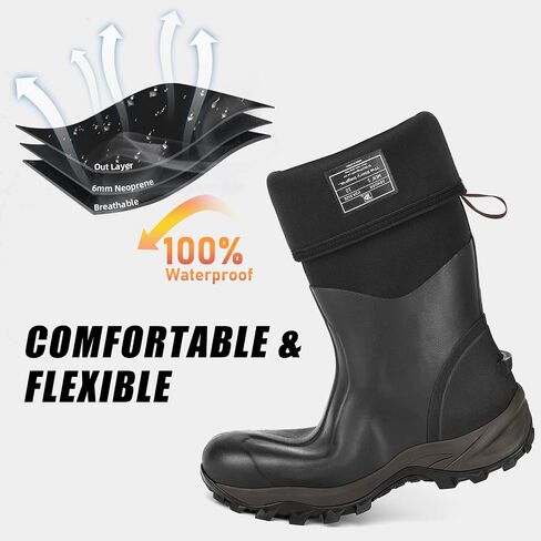 Trudave Rubber Boots for Men & Women with Steel Shank, Mens Rain Boots Waterproof Insulated, Reliable 6mm Neoprene Warm Anti-slip High Traction Multi-season Dry Mud Boot for Outdoor, Work, Hunting in Saudi Arabia