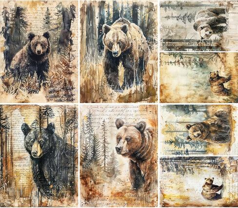 Bear Rice Papers, 8" x 10.5" (6 Sheets) – Decoupage Paper 6X Designs for Collage, Mixed Media, Card Making & Crafts, Decoupage by CRAFT KREATIVELY in Kuwait