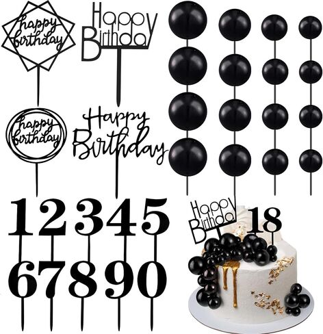Yulejo 38 Pitch Ball Cake Decorations ، Acrylic Happy Birthday Cupcake يختار الرقم 0-9 مسواك الكرة على شكل أدوات إدراج للعطلات في عيد الهالوين. in Kuwait