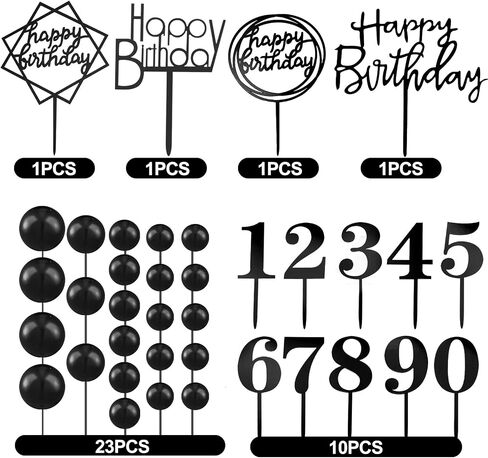 Yulejo 38 Pitch Ball Cake Decorations ، Acrylic Happy Birthday Cupcake يختار الرقم 0-9 مسواك الكرة على شكل أدوات إدراج للعطلات في عيد الهالوين. in Kuwait