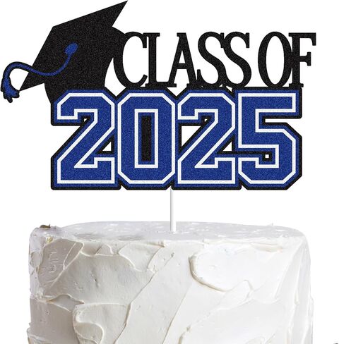 LINGBOOM Class of 2025 Graduation Cake Topper Blue Glitter Grad 2025 Happy Graduation We are So Proud of You Cake Decorations Congrats Grad Party Supplies in Saudi Arabia