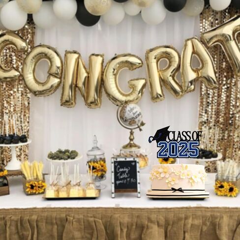 LINGBOOM Class of 2025 Graduation Cake Topper Blue Glitter Grad 2025 Happy Graduation We are So Proud of You Cake Decorations Congrats Grad Party Supplies in Saudi Arabia