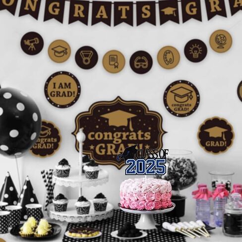 LINGBOOM Class of 2025 Graduation Cake Topper Blue Glitter Grad 2025 Happy Graduation We are So Proud of You Cake Decorations Congrats Grad Party Supplies in Saudi Arabia