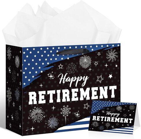 LUUFILx Black Retirement Gift Bag for Men Women Large Happy Retirement with Wrapping Paper Card Congrats Office Gift Bag for Police Coworker Farewell Going Away Party Decorations Supplies (Black) in Saudi Arabia
