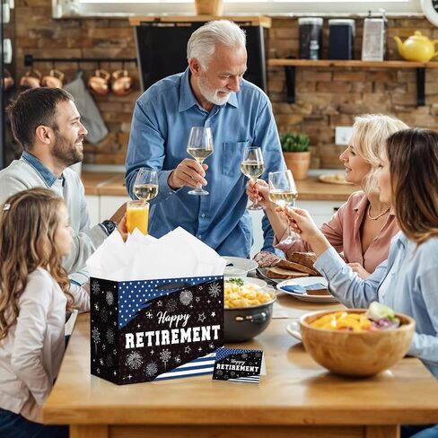 LUUFILx Black Retirement Gift Bag for Men Women Large Happy Retirement with Wrapping Paper Card Congrats Office Gift Bag for Police Coworker Farewell Going Away Party Decorations Supplies (Black) in Saudi Arabia