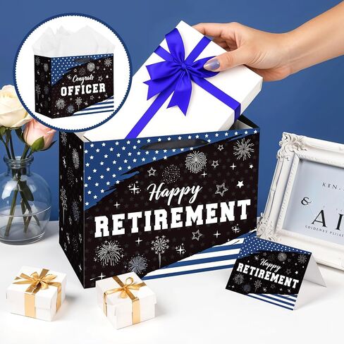 LUUFILx Black Retirement Gift Bag for Men Women Large Happy Retirement with Wrapping Paper Card Congrats Office Gift Bag for Police Coworker Farewell Going Away Party Decorations Supplies (Black) in Saudi Arabia