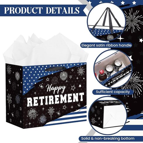 LUUFILx Black Retirement Gift Bag for Men Women Large Happy Retirement with Wrapping Paper Card Congrats Office Gift Bag for Police Coworker Farewell Going Away Party Decorations Supplies (Black) in Saudi Arabia