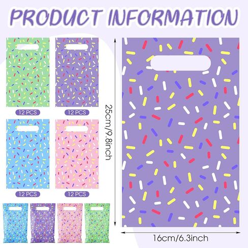 Sweetude 48 Pieces Plastic Donut Confetti Gift Bags Bulk Ice Cream Candy Goodie Treat Bags with Handle for Summer Party Favor Supplies Decoration in Saudi Arabia