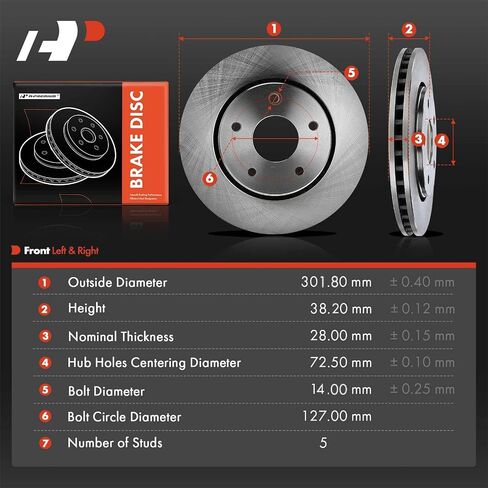 A-Premium 11.9 in(302mm) Front Vented Disc Brake Rotors + Ceramic Pads Kit Compatible with Select Chrysler, Dodge, Ram and Volkswagen Models - Town & Country, Grand Caravan, Journey, C/V, Routan, 6-PC in Saudi Arabia