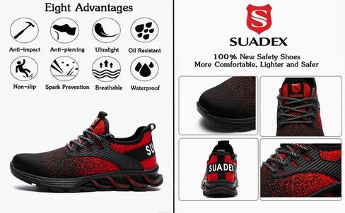 SUADEX Steel Toe Sneakers for Men Women Indestructible Work Shoes Lightweight Comfortable Safety Sneakers Slip-Resistant Composite Toe Shoes for Construction Black in Saudi Arabia