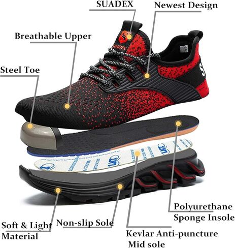 SUADEX Steel Toe Sneakers for Men Women Indestructible Work Shoes Lightweight Comfortable Safety Sneakers Slip-Resistant Composite Toe Shoes for Construction Black in Saudi Arabia