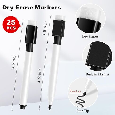 25 Pcs Colorful Magnetic Dry Erase Markers, 4.5 Inch Magnetic Dry Wipe Mini Marker Pens with Eraser Cap, Low Odor Whiteboard Markers Bulk Fine Point Tip for School, Office, Enterprises Supplies in Saudi Arabia