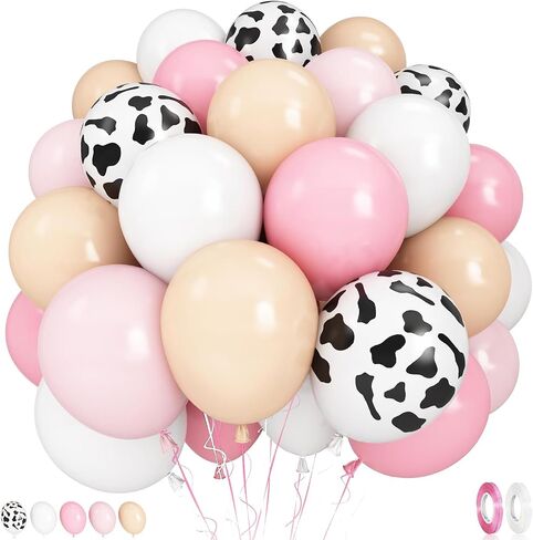 Cow Print Balloons - 12 Inch Pastel Pink Cow Print Latex Balloons (Pack of 50) | Vibrant Colors, for Girls Birthday Baby Shower Cowgirl Rodeo Farm Animals Gender Reveal Party Decorations Supplies in Saudi Arabia