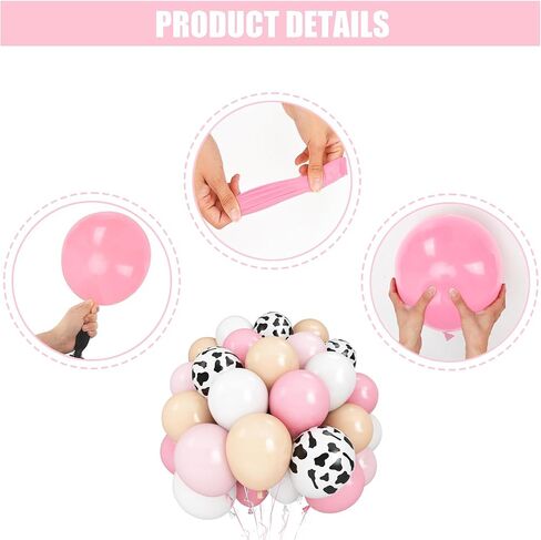 Cow Print Balloons - 12 Inch Pastel Pink Cow Print Latex Balloons (Pack of 50) | Vibrant Colors, for Girls Birthday Baby Shower Cowgirl Rodeo Farm Animals Gender Reveal Party Decorations Supplies in Saudi Arabia