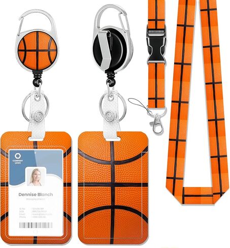 ID Badge Holder with Lanyard Basketball Closeup Retractable Badge Reel Carabiner Clip Lanyard Name Card Vertical ID Protector,ID Card Holder Keychain Name Badge Clip for Women Men in Kuwait