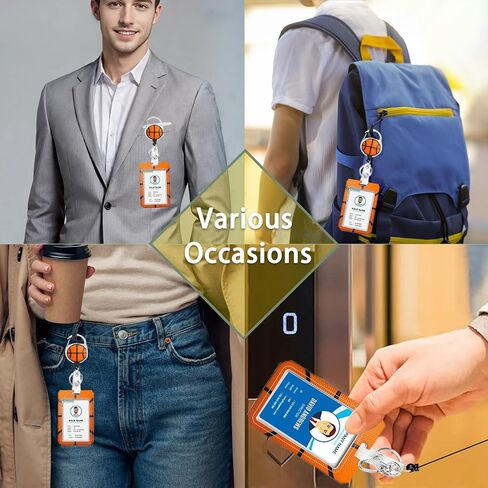 ID Badge Holder with Lanyard Basketball Closeup Retractable Badge Reel Carabiner Clip Lanyard Name Card Vertical ID Protector,ID Card Holder Keychain Name Badge Clip for Women Men in Kuwait