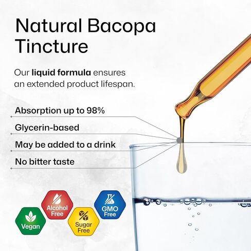 Bacopa Monnieri Organic Tincture - Cognitive Health Support Liquid Supplement - Organic Bacopa Herbal Extract - Alcohol & Sugar Free Vegan Drops 4 Fl.Oz. in Saudi Arabia