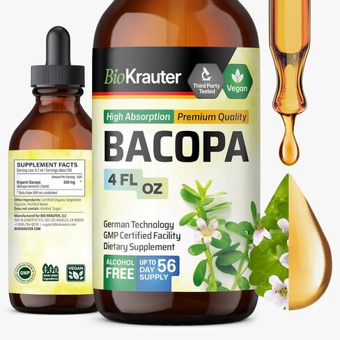 Bacopa Monnieri Organic Tincture - Cognitive Health Support Liquid Supplement - Organic Bacopa Herbal Extract - Alcohol & Sugar Free Vegan Drops 4 Fl.Oz. in Saudi Arabia