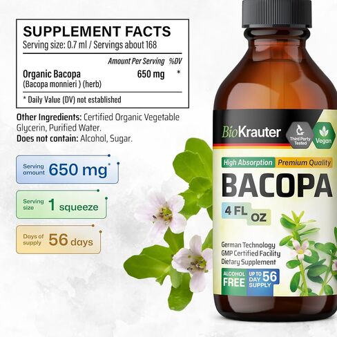 Bacopa Monnieri Organic Tincture - Cognitive Health Support Liquid Supplement - Organic Bacopa Herbal Extract - Alcohol & Sugar Free Vegan Drops 4 Fl.Oz. in Saudi Arabia