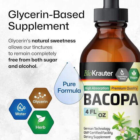 Bacopa Monnieri Organic Tincture - Cognitive Health Support Liquid Supplement - Organic Bacopa Herbal Extract - Alcohol & Sugar Free Vegan Drops 4 Fl.Oz. in Saudi Arabia