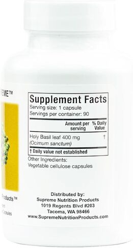 Supreme Nutrition Tulsi Supreme، 90 كبسولة نباتية من الريحان المقدس النقي in Saudi Arabia