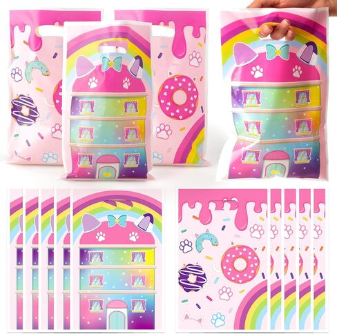 Gaofanwai 50pcs Cat House Party Forme For For Kid Boy Girl ، Cartoon Cart Cartmon موضوع حلوى هدية بلاستيكية حقيبة بلاستيكية مع مقبض ، حقيبة جيدة للدمى لمستلزمات حفلة عيد ميلاد استحمام الطفل in Kuwait