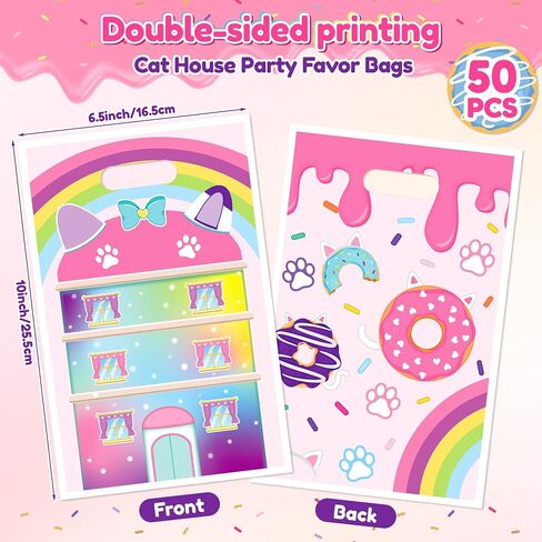 Gaofanwai 50pcs Cat House Party Forme For For Kid Boy Girl ، Cartoon Cart Cartmon موضوع حلوى هدية بلاستيكية حقيبة بلاستيكية مع مقبض ، حقيبة جيدة للدمى لمستلزمات حفلة عيد ميلاد استحمام الطفل in Kuwait