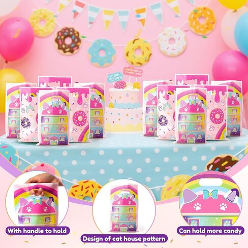 Gaofanwai 50pcs Cat House Party Forme For For Kid Boy Girl ، Cartoon Cart Cartmon موضوع حلوى هدية بلاستيكية حقيبة بلاستيكية مع مقبض ، حقيبة جيدة للدمى لمستلزمات حفلة عيد ميلاد استحمام الطفل in Kuwait
