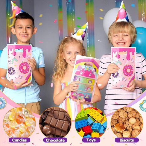 Gaofanwai 50pcs Cat House Party Forme For For Kid Boy Girl ، Cartoon Cart Cartmon موضوع حلوى هدية بلاستيكية حقيبة بلاستيكية مع مقبض ، حقيبة جيدة للدمى لمستلزمات حفلة عيد ميلاد استحمام الطفل in Kuwait