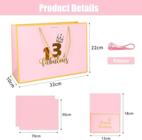 Dimetey 12.6inch حقيبة هدايا عيد ميلاد 18 مع بطاقة هدية وورقة أنسجة لإصدار عيد ميلاد الفتاة الثامن عشر (الوردي 18) in Kuwait