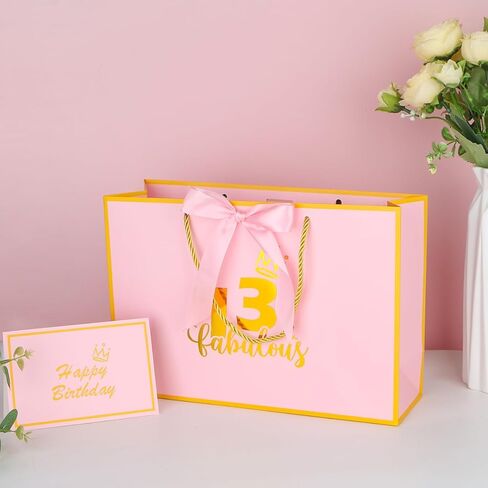 Dimetey 12.6inch حقيبة هدايا عيد ميلاد 18 مع بطاقة هدية وورقة أنسجة لإصدار عيد ميلاد الفتاة الثامن عشر (الوردي 18) in Kuwait
