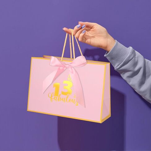 Dimetey 12.6inch حقيبة هدايا عيد ميلاد 18 مع بطاقة هدية وورقة أنسجة لإصدار عيد ميلاد الفتاة الثامن عشر (الوردي 18) in Kuwait