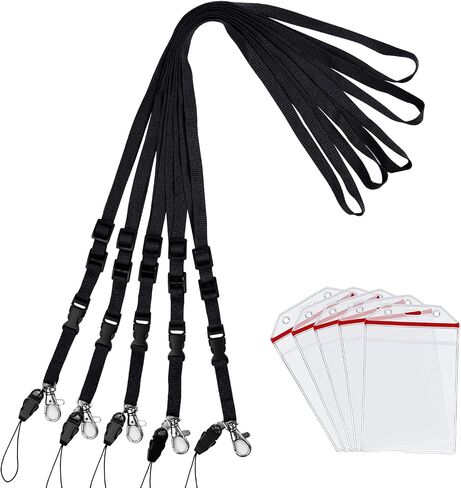 حامل شارة Lanyard ، Wisdompro School Supply Clear PVC PVC Hight Duty Ziplock Vinyl ID BADGE مع حزام شبل عنق قابل للتعديل 23 بوصة للكلية ، 5 مجموعات - أسود - أسود - أسود - أسود - أسود - in Kuwait
