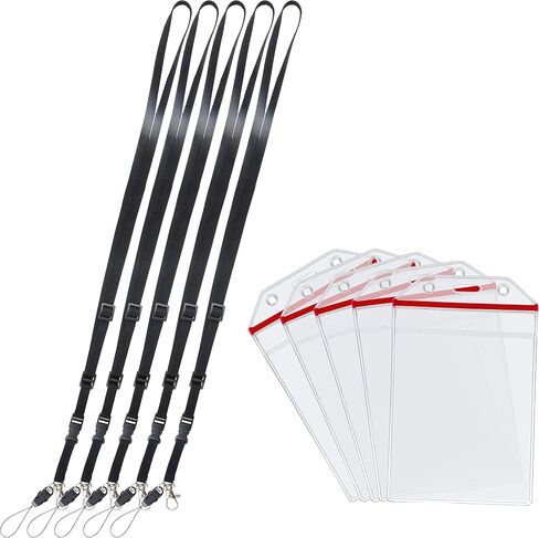 حامل شارة Lanyard ، Wisdompro School Supply Clear PVC PVC Hight Duty Ziplock Vinyl ID BADGE مع حزام شبل عنق قابل للتعديل 23 بوصة للكلية ، 5 مجموعات - أسود - أسود - أسود - أسود - أسود - in Kuwait