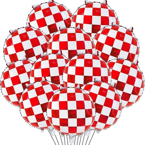 12pcs Red and White Checkered Balloon Race Car Foil Balloons for Racing Themed Birthday Party Decoration in Saudi Arabia