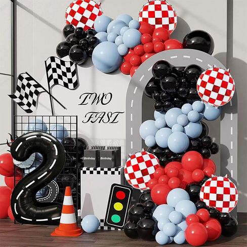 12pcs Red and White Checkered Balloon Race Car Foil Balloons for Racing Themed Birthday Party Decoration in Saudi Arabia