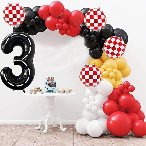 12pcs Red and White Checkered Balloon Race Car Foil Balloons for Racing Themed Birthday Party Decoration in Saudi Arabia