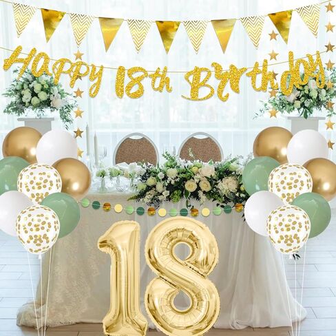 18th Birthday Decorations for Girls Boys, Happy 18th Birthday Decorations Banner 18 Balloon Numbers Star Garland Sage Green for 18 Year Old Birthday Decoration Supplies in Saudi Arabia