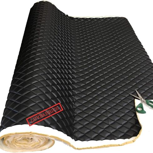Luvfabrics PVC Quilted Faux Leather Vinyl Foam Backed- Automotive, Headliner, Furniture Upholstery, DIY Projects, Home Decor & More! (Black, 1 Yard) in Kuwait