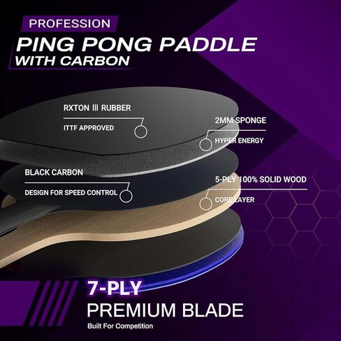 Professional Ping Pong Paddles-Lightweight Carbon Fiber Table Tennis Rackets with 7-Ply Blade, 2.0mm Premium Sponge, ITTF Approved Rubber - for Tournament-Level Performance Table Tennis Paddles in Saudi Arabia