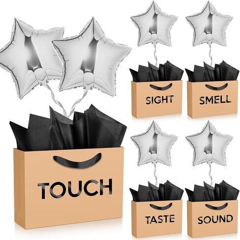 Supervitae 5 Senses Gift Bags with Tissue Paper and Balloons for Him Her Five Senses Paper Bags with Ribbon Handles Gift Wrapping for Valentines Birthday Wedding Anniversary Christmas(Black,Regular) in Saudi Arabia
