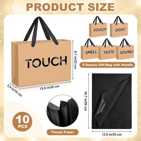 Supervitae 5 Senses Gift Bags with Tissue Paper and Balloons for Him Her Five Senses Paper Bags with Ribbon Handles Gift Wrapping for Valentines Birthday Wedding Anniversary Christmas(Black,Regular) in Saudi Arabia