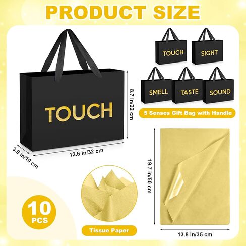 Supervitae 5 Senses Gift Bags with Tissue Paper and Balloons for Him Her Five Senses Paper Bags with Ribbon Handles Gift Wrapping for Valentines Birthday Wedding Anniversary Christmas(Black,Regular) in Saudi Arabia